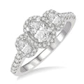 Oval Shape Past Present & Future Halo Diamond Engagement Ring