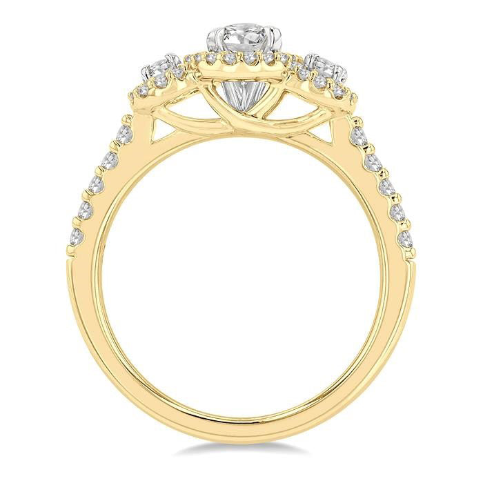Oval Shape Past Present & Future Halo Diamond Engagement Ring