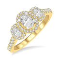 Oval Shape Past Present & Future Halo Diamond Engagement Ring