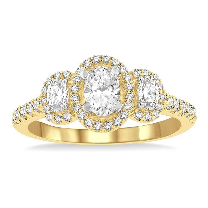 Oval Shape Past Present & Future Halo Diamond Engagement Ring