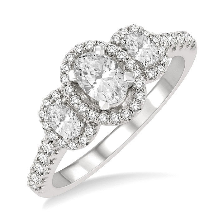 5/8 Ctw Oval Shape Past, Present & Future Round Cut Diamond Semi-Mount Engagement Ring in 14K White Gold