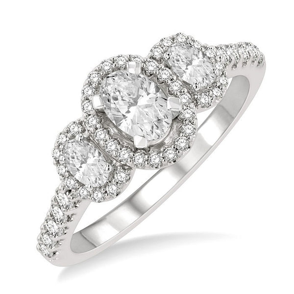 5/8 Ctw Oval Shape Past, Present & Future Round Cut Diamond Semi-Mount Engagement Ring in 14K White Gold
