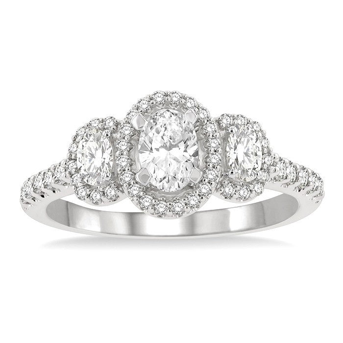 5/8 Ctw Oval Shape Past, Present & Future Round Cut Diamond Semi-Mount Engagement Ring in 14K White Gold