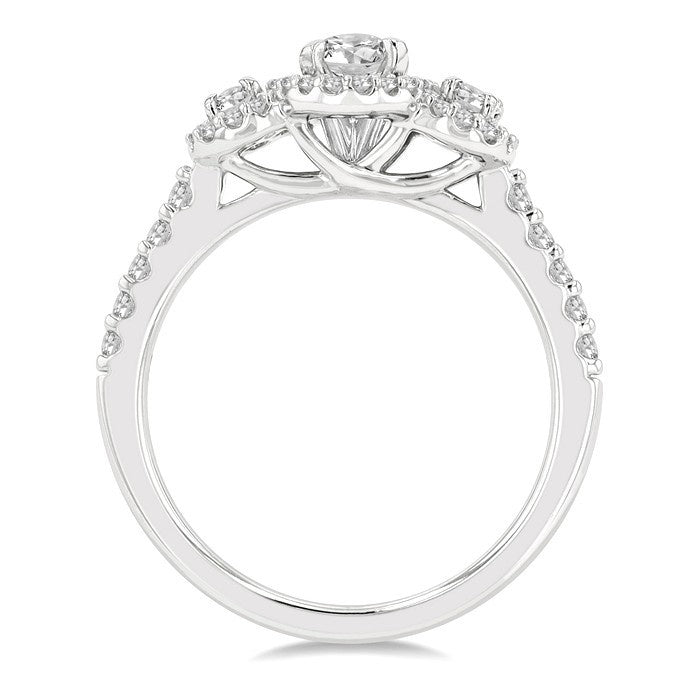 5/8 Ctw Oval Shape Past, Present & Future Round Cut Diamond Semi-Mount Engagement Ring in 14K White Gold