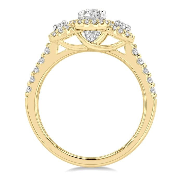 5/8 Ctw Oval Shape Past, Present & Future Round Cut Diamond Semi-Mount Engagement Ring in 14K Yellow and White Gold