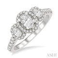 5/8 Ctw Oval Shape Past, Present & Future Round Cut Diamond Semi-Mount Engagement Ring in 14K White Gold