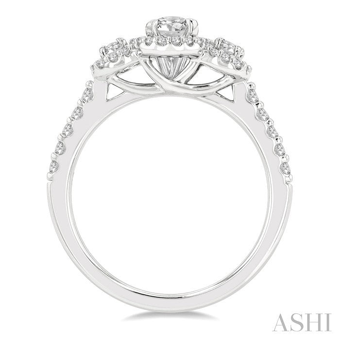 5/8 Ctw Oval Shape Past, Present & Future Round Cut Diamond Semi-Mount Engagement Ring in 14K White Gold