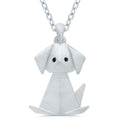 Big Silver Origami Dog Pendant .01ctw Black Diamond