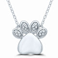 Front View Sterling Silver Diamond Puppy Paw Pendant with Chain