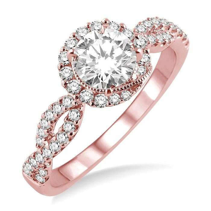 5/8 Ctw Diamond Engagement Ring with 1/4 Ct Round Cut Center Stone in 14K Rose Gold