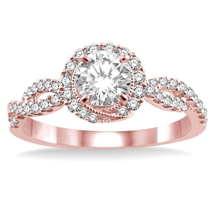 5/8 Ctw Diamond Engagement Ring with 1/4 Ct Round Cut Center Stone in 14K Rose Gold