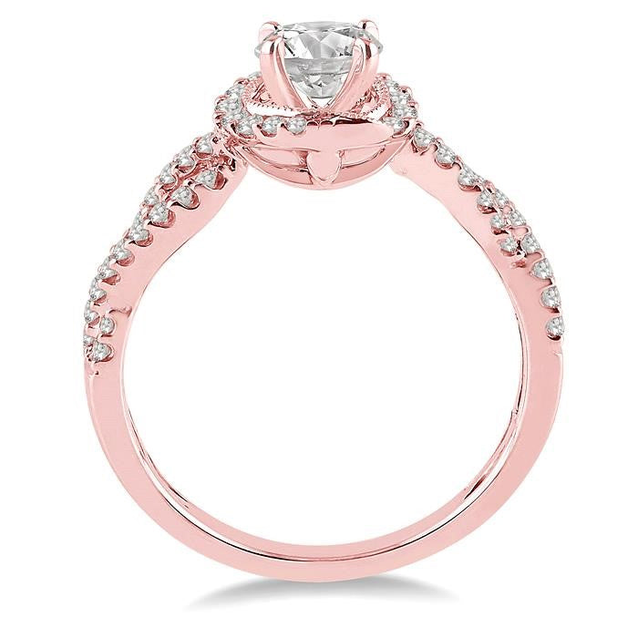5/8 Ctw Diamond Engagement Ring with 1/4 Ct Round Cut Center Stone in 14K Rose Gold