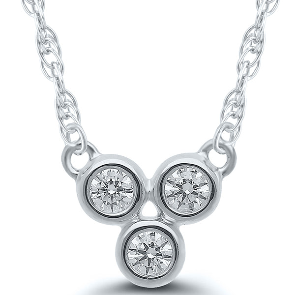 10k White Gold .10tdw Three Stone Pendant with Chain