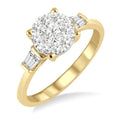 3/4 Ctw Round and Baguette Diamond Shine Bright Engagement Ring in 14K Yellow and White gold