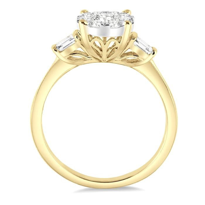 3/4 Ctw Round and Baguette Diamond Shine Bright Engagement Ring in 14K Yellow and White gold