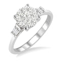 3/4 Ctw Round and Baguette Diamond Shine Bright Engagement Ring in 14K White Gold