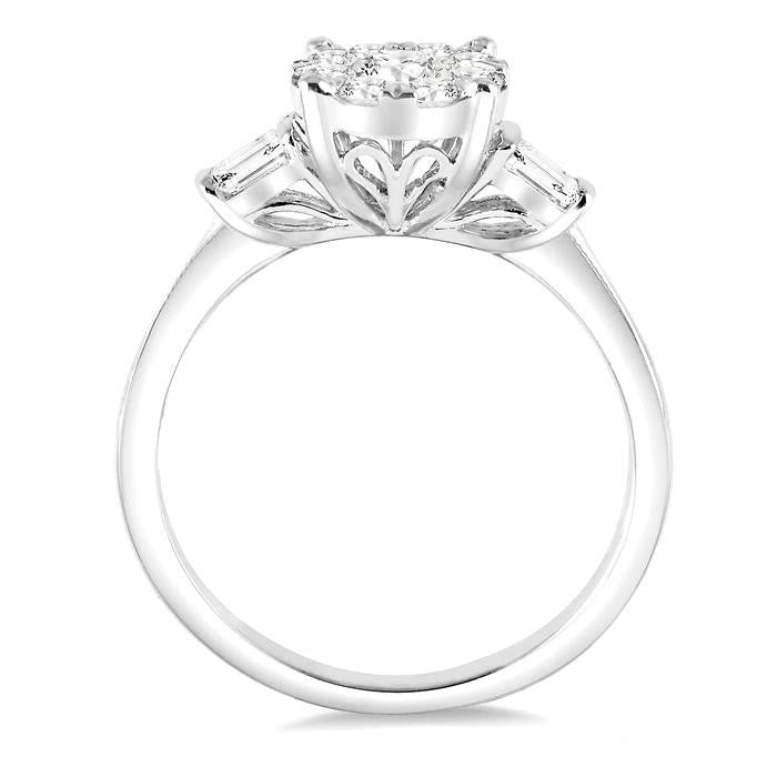 3/4 Ctw Round and Baguette Diamond Shine Bright Engagement Ring in 14K White Gold
