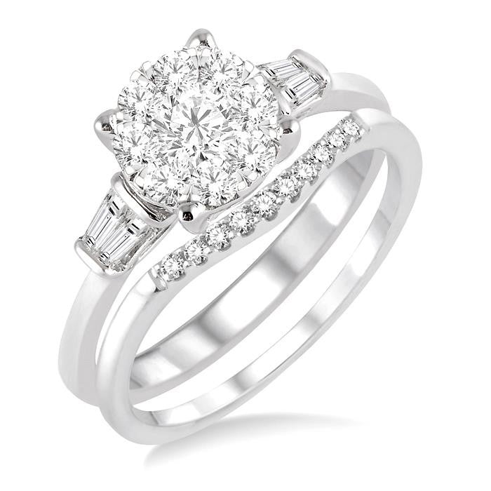 3/4 Ctw Diamond Shine Bright Wedding Set with 3/4 Ctw Round Cut Engagement Ring and 1/20 Ctw Wedding Band in 14K White Gold