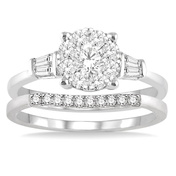 3/4 Ctw Diamond Shine Bright Wedding Set with 3/4 Ctw Round Cut Engagement Ring and 1/20 Ctw Wedding Band in 14K White Gold