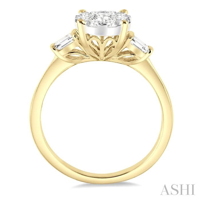 3/4 Ctw Round and Baguette Diamond Shine Bright Engagement Ring in 14K Yellow and White gold
