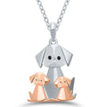 Silver Origami Dog with Two Puppies .10ctw Black Diamonds