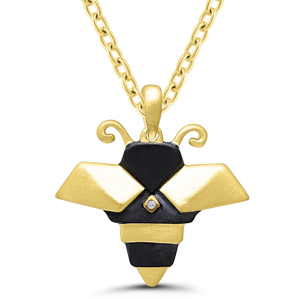 Silver Origami Bumble Bee Pendant .01ctw