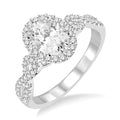1/2 Ctw Oval Cut Diamond Ladies Engagement Ring with 1/3 Ct Oval Cut Center Stone in 14K White Gold