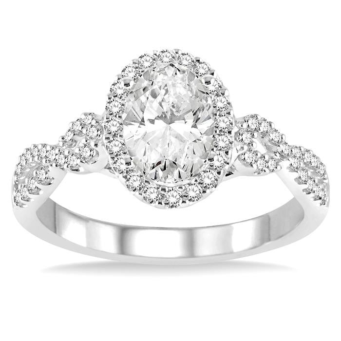 1/2 Ctw Oval Cut Diamond Ladies Engagement Ring with 1/3 Ct Oval Cut Center Stone in 14K White Gold