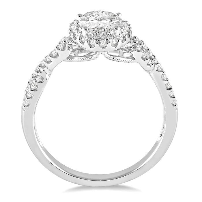 1/2 Ctw Oval Cut Diamond Ladies Engagement Ring with 1/3 Ct Oval Cut Center Stone in 14K White Gold