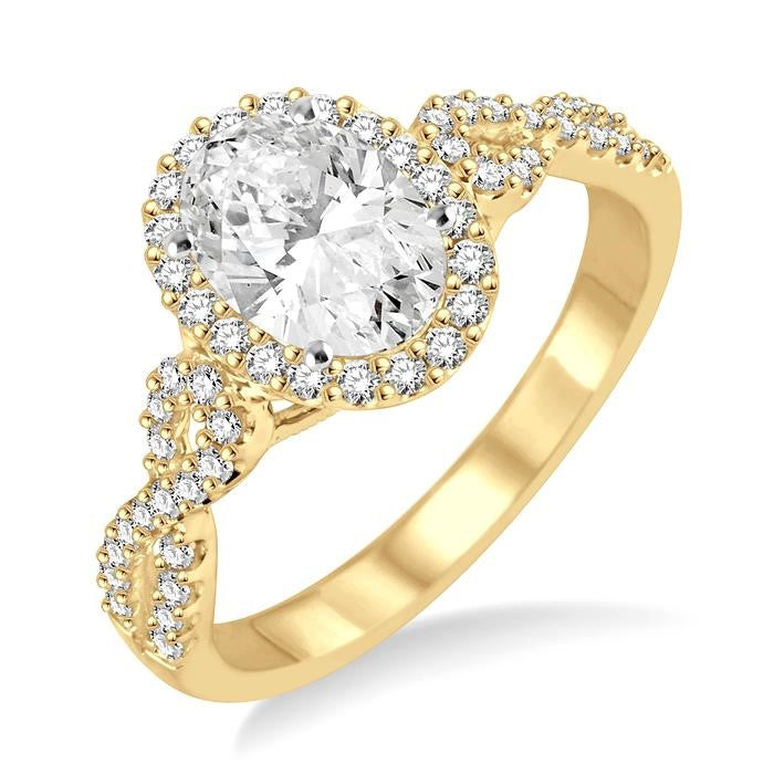 1/2 Ctw Oval Cut Diamond Ladies Engagement Ring with 1/3 Ct Oval Cut Center Stone in 14K Yellow and White Gold