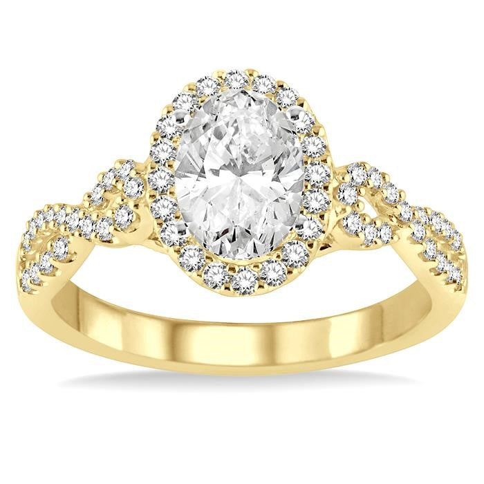 1/2 Ctw Oval Cut Diamond Ladies Engagement Ring with 1/3 Ct Oval Cut Center Stone in 14K Yellow and White Gold
