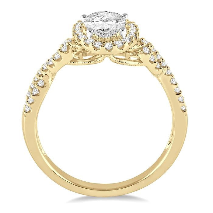 1/2 Ctw Oval Cut Diamond Ladies Engagement Ring with 1/3 Ct Oval Cut Center Stone in 14K Yellow and White Gold