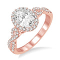 1/2 Ctw Oval Cut Diamond Ladies Engagement Ring with 1/3 Ct Oval Cut Center Stone in 14K Rose and White Gold