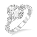 1/2 Ctw Oval Cut Diamond Ladies Engagement Ring with 1/3 Ct Oval Cut Center Stone in 14K White Gold
