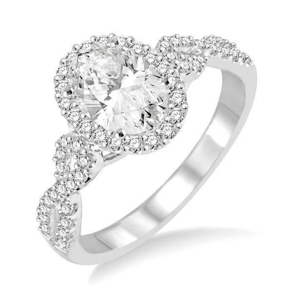 1/2 Ctw Oval Cut Diamond Ladies Engagement Ring with 1/3 Ct Oval Cut Center Stone in 14K White Gold