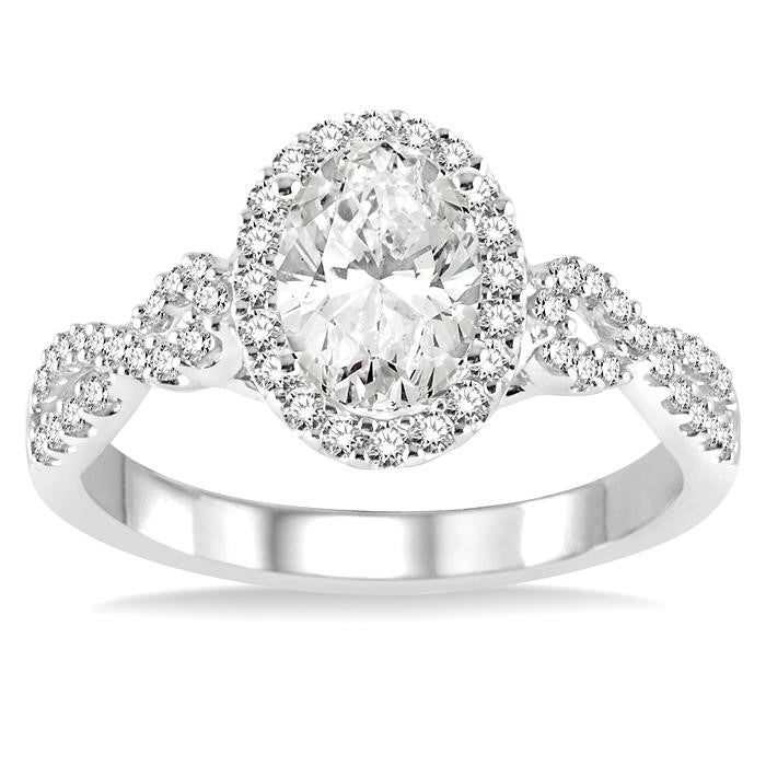 1/2 Ctw Oval Cut Diamond Ladies Engagement Ring with 1/3 Ct Oval Cut Center Stone in 14K White Gold