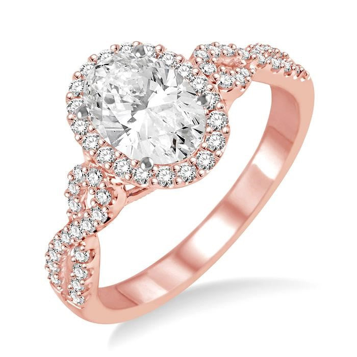 1/2 Ctw Oval Cut Diamond Ladies Engagement Ring with 1/3 Ct Oval Cut Center Stone in 14K Rose and White Gold