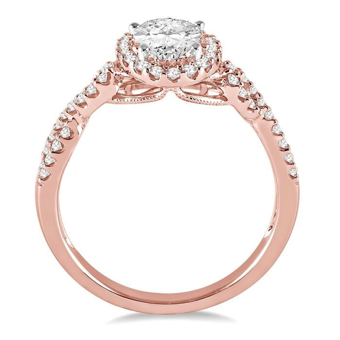 1/2 Ctw Oval Cut Diamond Ladies Engagement Ring with 1/3 Ct Oval Cut Center Stone in 14K Rose and White Gold