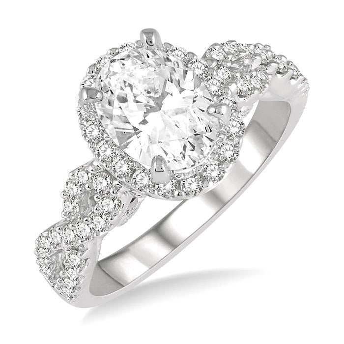 Oval Shape Semi-Mount Halo Diamond Engagement Ring