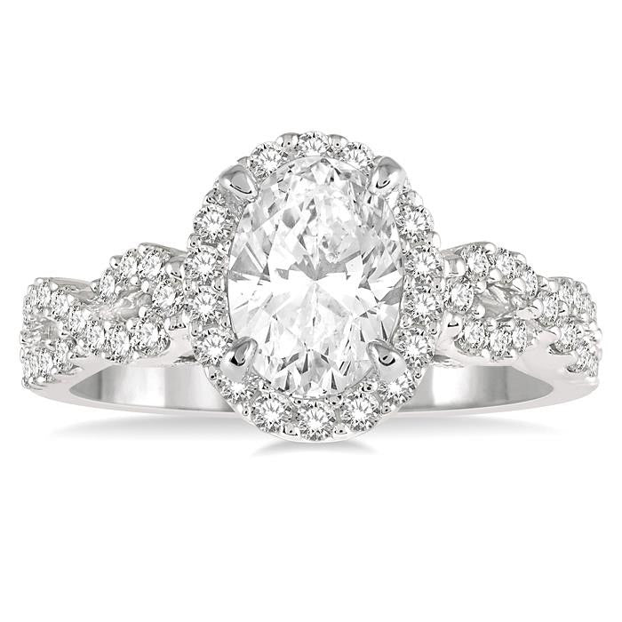 Oval Shape Semi-Mount Halo Diamond Engagement Ring