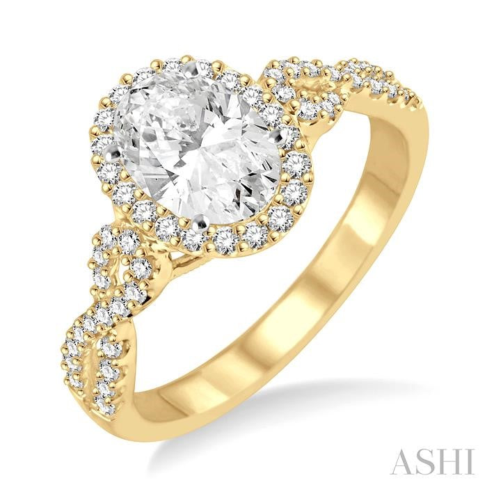 1/2 Ctw Oval Cut Diamond Ladies Engagement Ring with 1/3 Ct Oval Cut Center Stone in 14K Yellow and White Gold