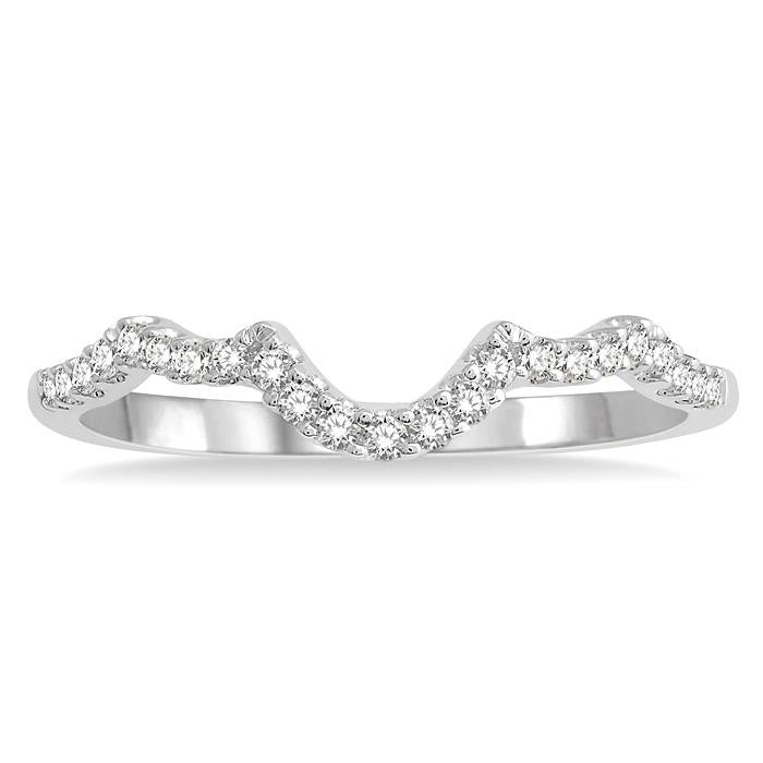 1/6 Ctw Curved Round Cut Diamond Wedding Band in 14K White Gold