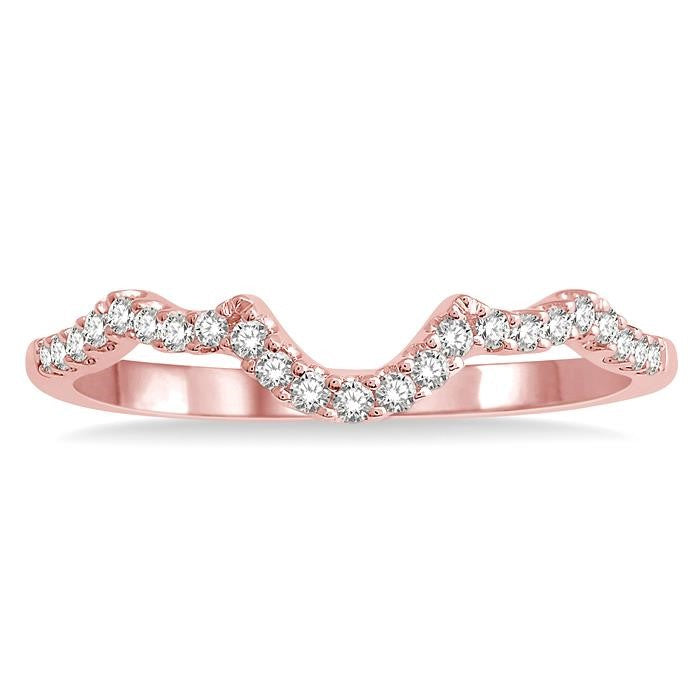 1/6 Ctw Curved Round Cut Diamond Wedding Band in 14K Rose Gold