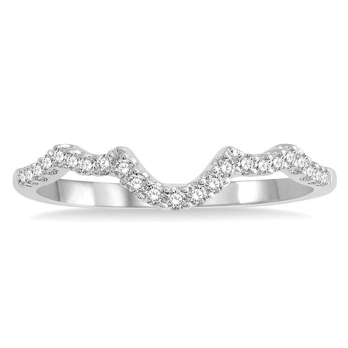 1/6 Ctw Curved Round Cut Diamond Wedding Band in 14K White Gold