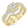 3/4 Ctw Diamond Bridal Set with 1/2 Ctw Princess Cut Engagement Ring and 1/6 Ctw Wedding Band in 14K Yellow Gold