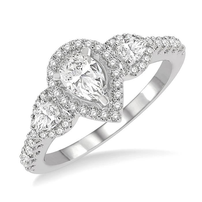 1 Ctw Past, Present & Future Round Cut Diamond Engagement Ring With 3/8 Ct Pear Cut Center Stone in 14K White Gold
