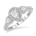 1 Ctw Past, Present & Future Round Cut Diamond Engagement Ring With 3/8 Ct Pear Cut Center Stone in 14K White Gold