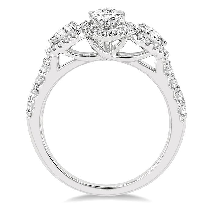1 Ctw Past, Present & Future Round Cut Diamond Engagement Ring With 3/8 Ct Pear Cut Center Stone in 14K White Gold