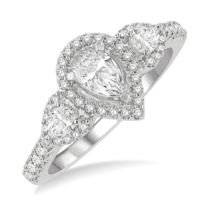 Pear Shape Past Present & Future Halo Diamond Engagement Ring