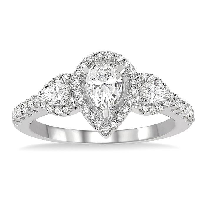 Pear Shape Past Present & Future Halo Diamond Engagement Ring